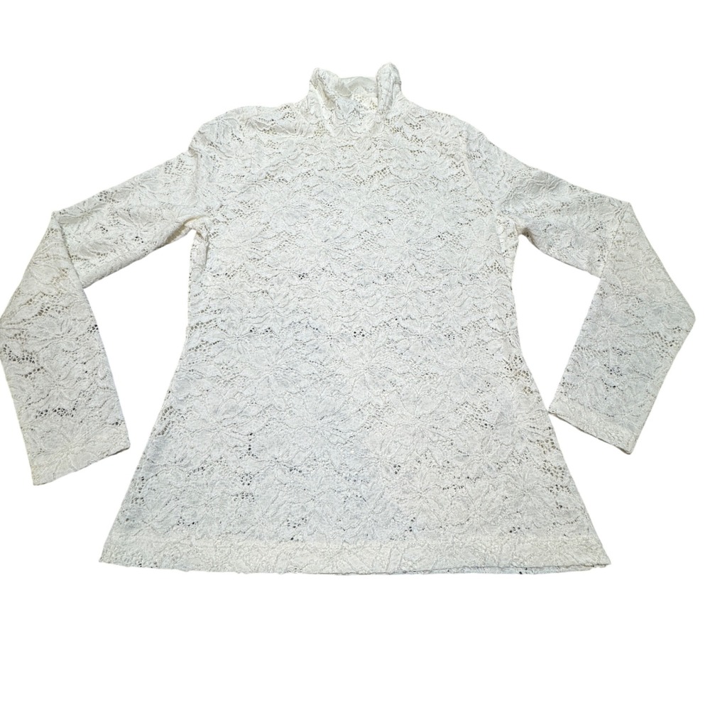 White House Black Market Full Lace Mock Neck Top Women M Sheer Floral Romantic